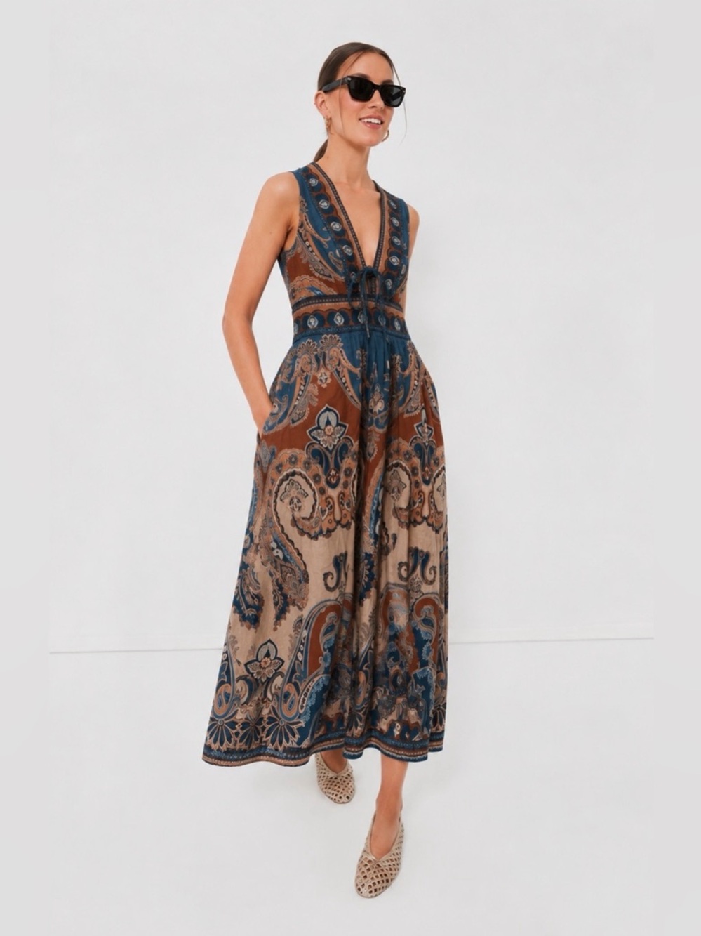 New Tuckernuck Caroline Constas Mocha Print Midi Dress - size medium